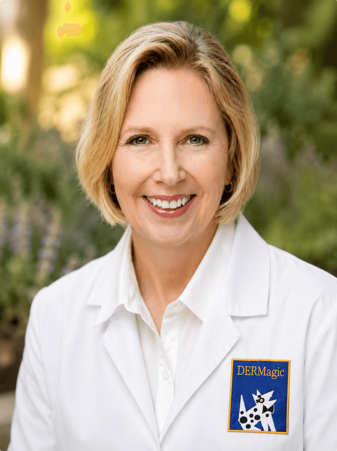 Dr Adelia Ritchie — Dermagic founder, in DERMagic Naturally lab coat